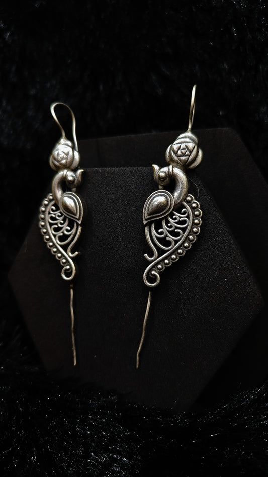 Antique Silver Peacock Ear Cuffs