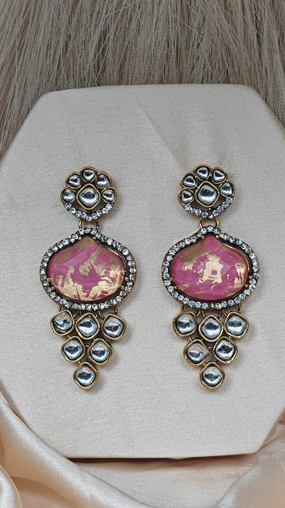 Luxury kundan studded earrings with pink stone