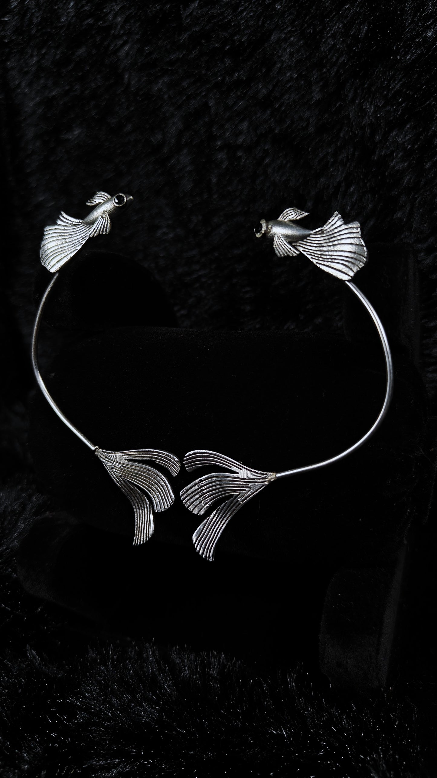 Silver betta fish dangle earcuffs earrings