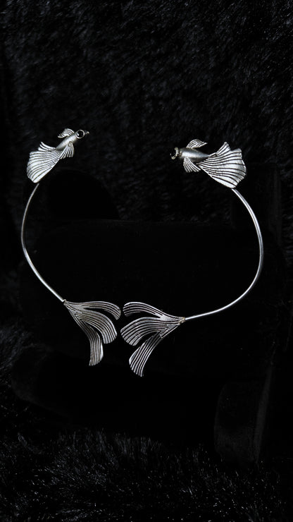 Silver betta fish dangle earcuffs earrings