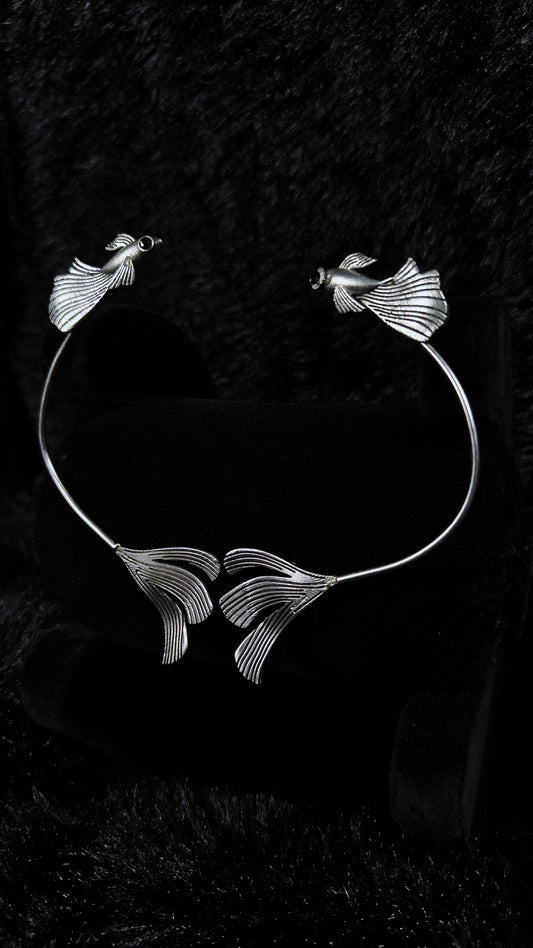 Silver betta fish dangle earcuffs earrings
