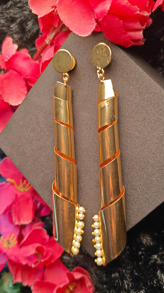 Golden Spiral Pearl Dangler Earrings