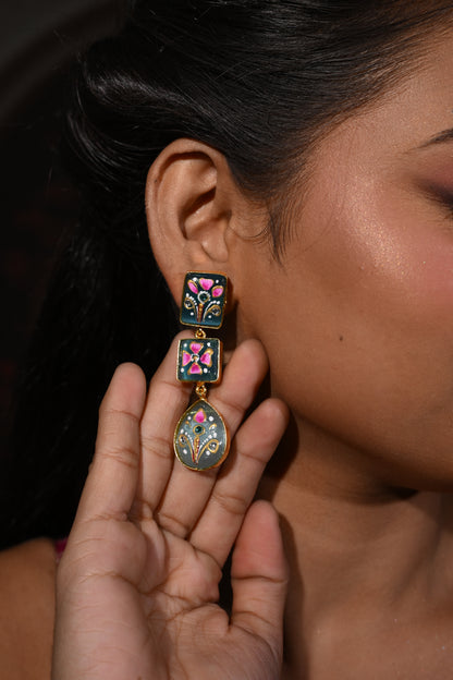 Aarvi Teal Meenakari Drop Earrings