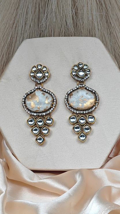 Ivory moonshine kundan earrings