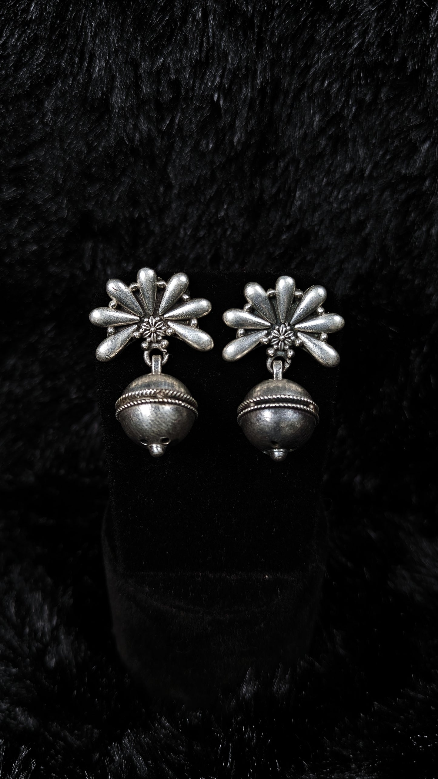 Oxidized Silver Flower Jhumka Earrings