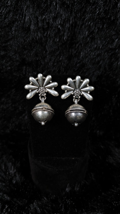 Oxidized Silver Flower Jhumka Earrings