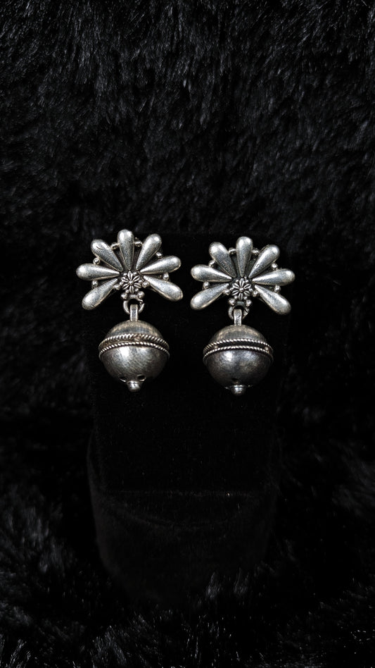 Oxidized Silver Flower Jhumka Earrings