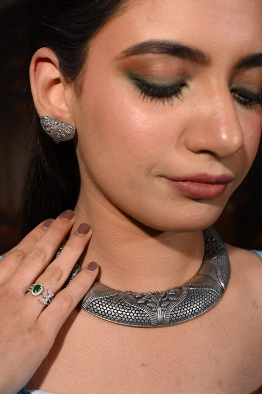 Tribal Engraved Oxidised Choker Set