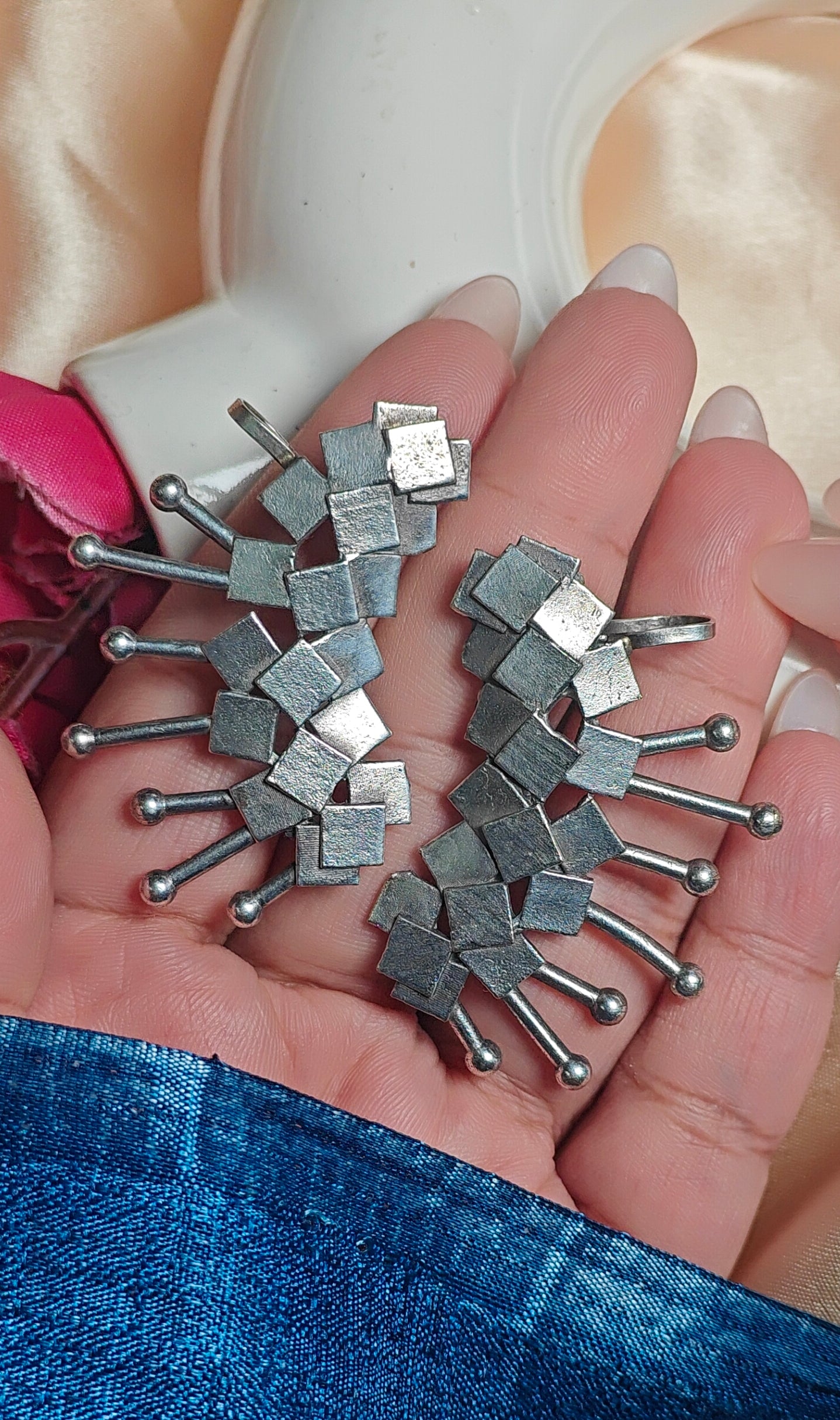 Oxidised silver spike ear cuffs