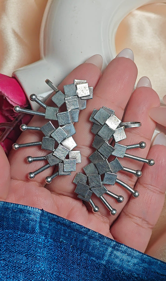 Oxidised silver spike ear cuffs