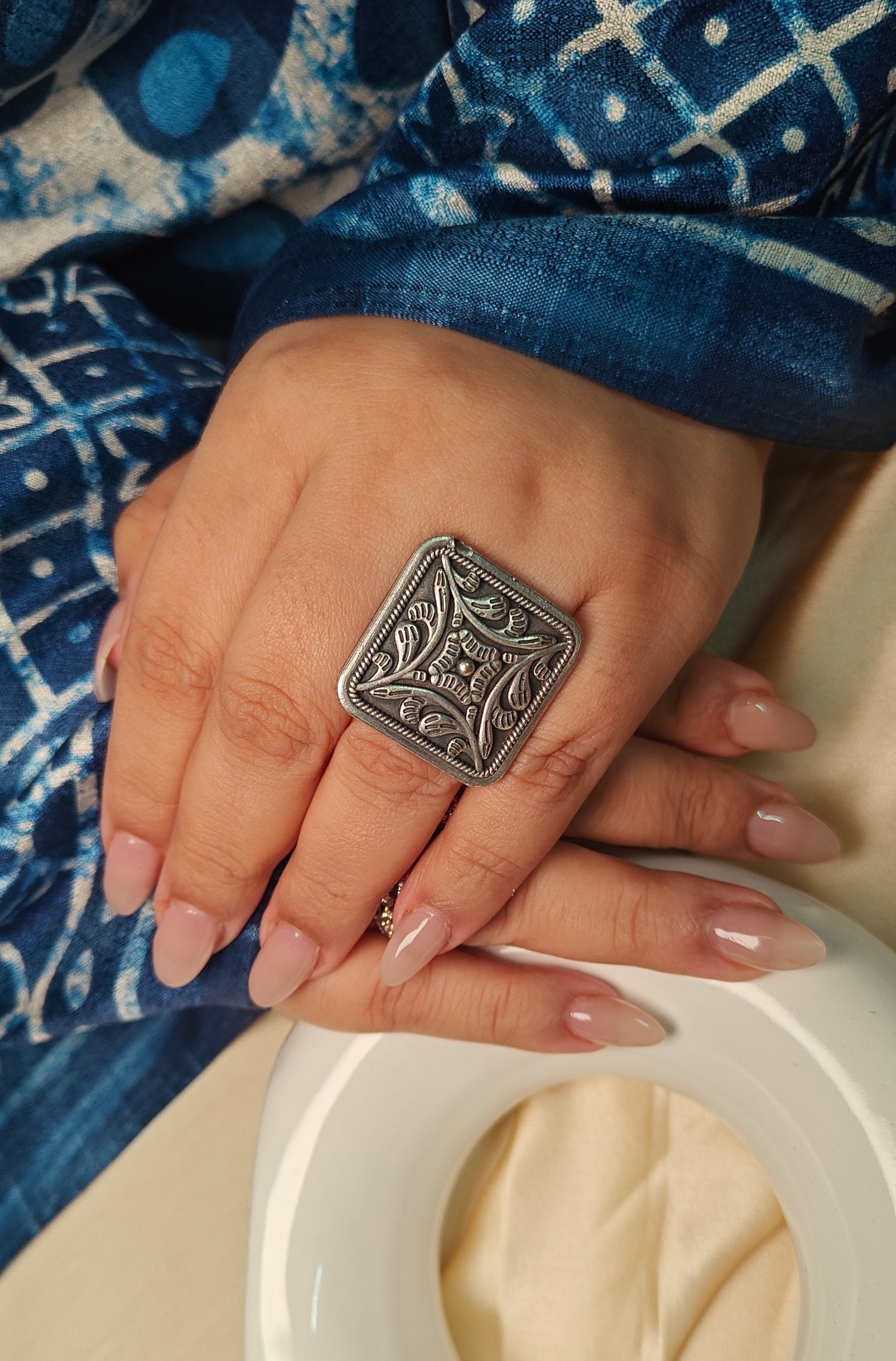 Vintage Tribal Square Silver Ring