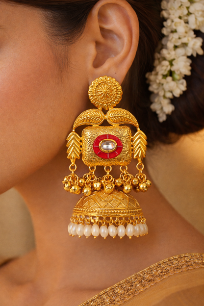 Gulnaar-e-Kashmir Ruby Jhumka Earrings