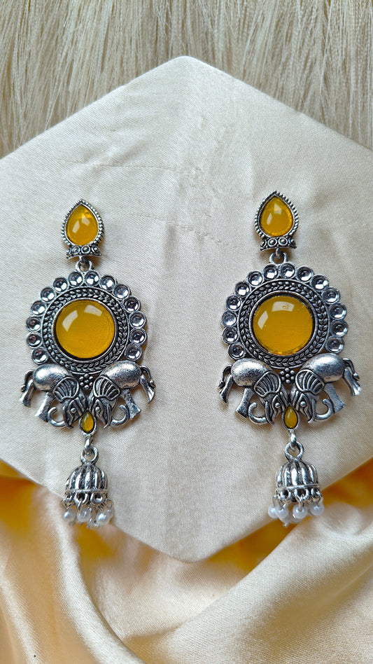 Sunshine Glory Elephant Oxidised Statement Earrings