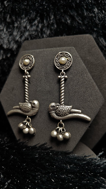 Antique Sparrow Dangler Oxidised Earrings