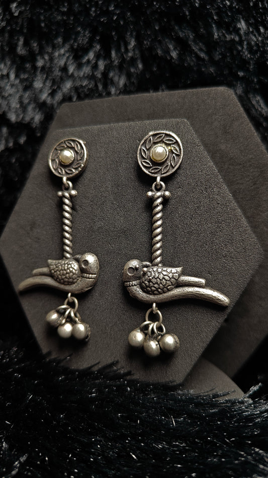 Antique Sparrow Dangler Oxidised Earrings
