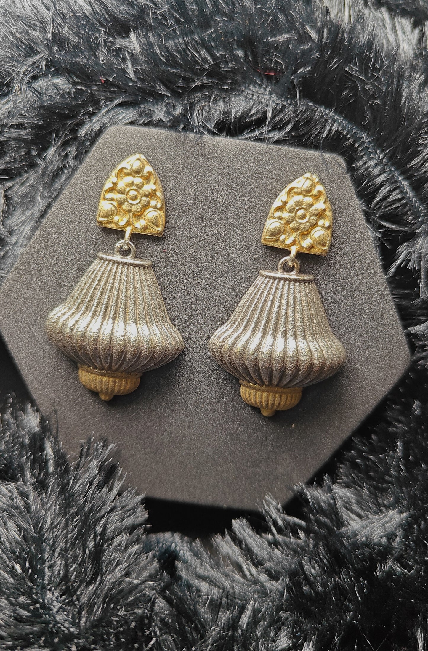Antique Dual-Tone Dome Drop Earrings