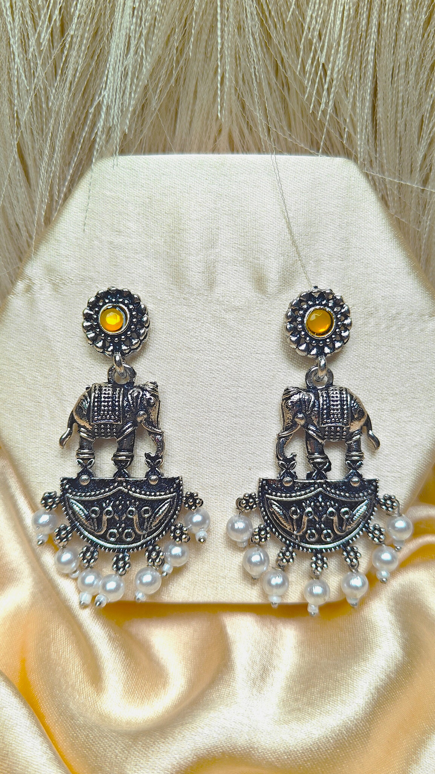 Sunlit Haathi Oxidised Dangler Earrings