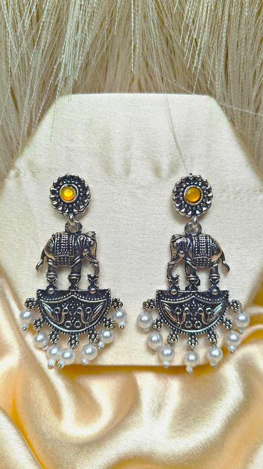 Sunlit Haathi Oxidised Dangler Earrings