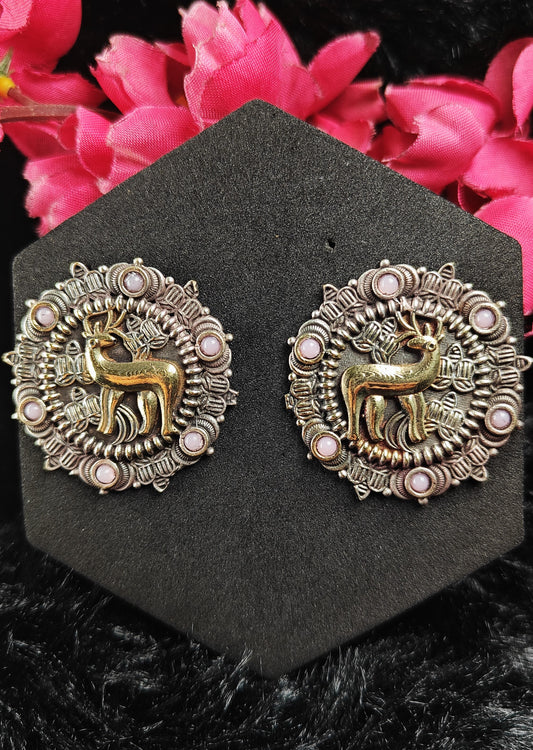 Regal Stag Motif Oxidised Studs