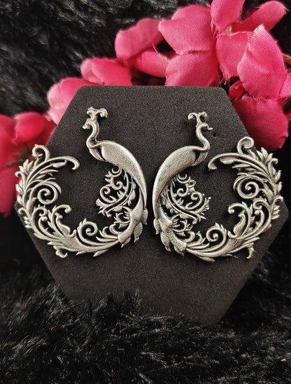 Royal Peacock Filigree Oxidised Earrings