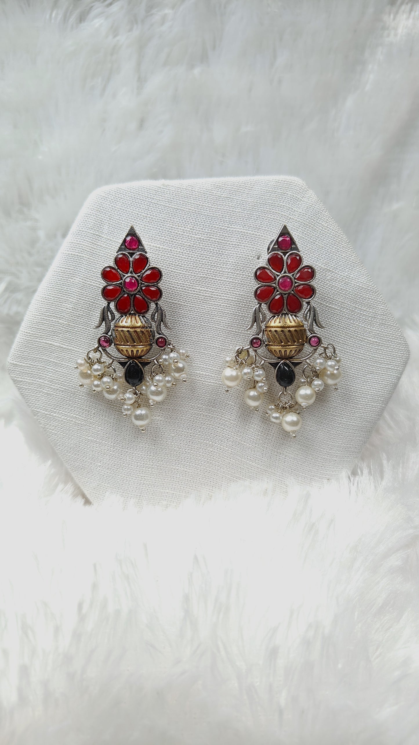 Royal Ruby Blossom Jhumka Drops