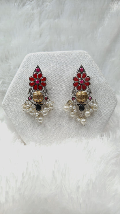 Royal Ruby Blossom Jhumka Drops