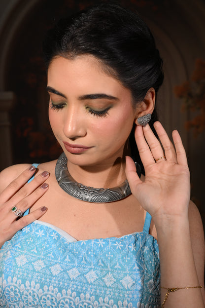 Tribal Engraved Oxidised Choker Set