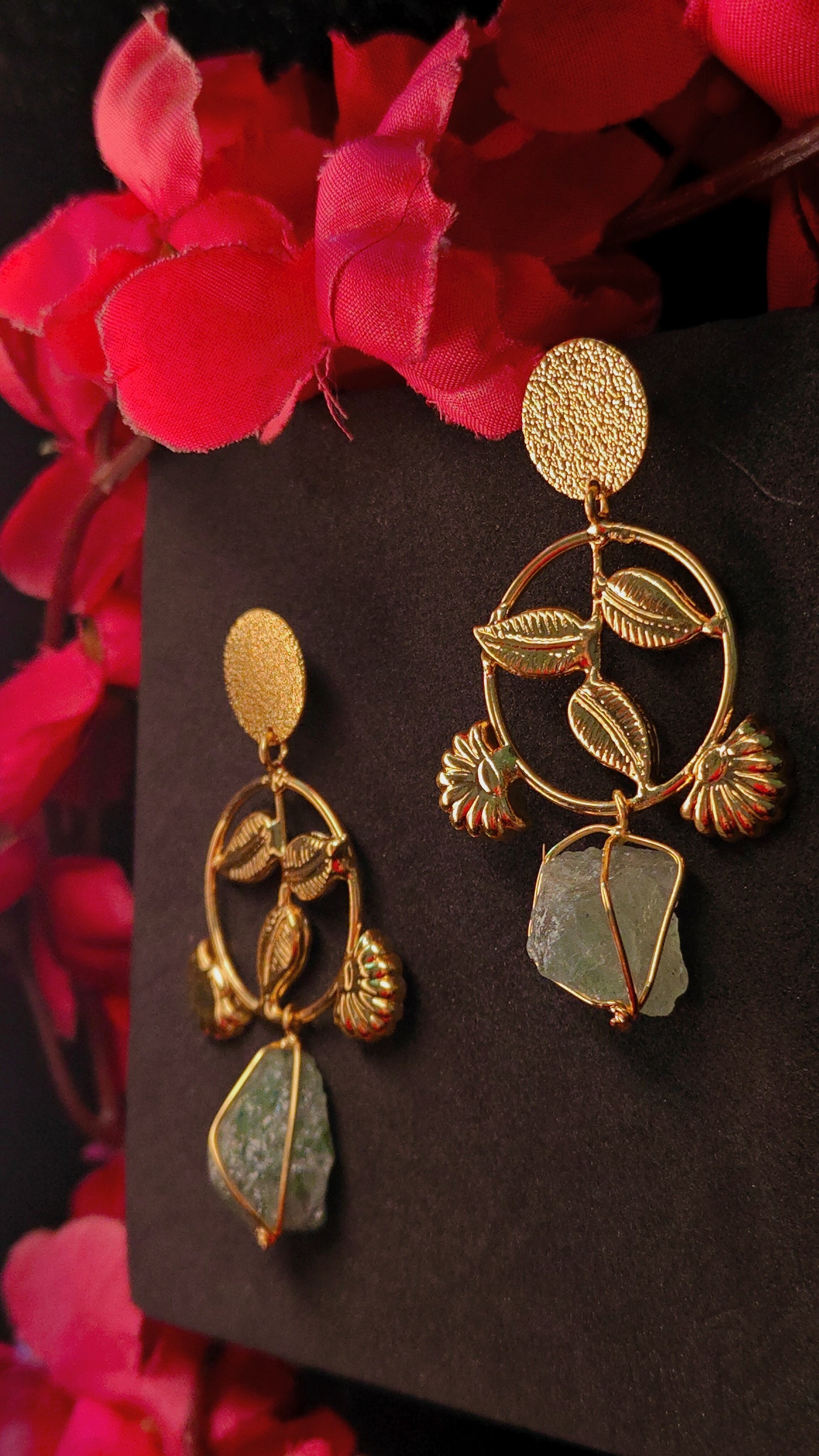 Green Quartz Charm Drop Earrings