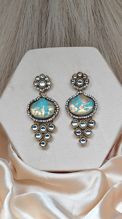 Emerald mist kundan earrings