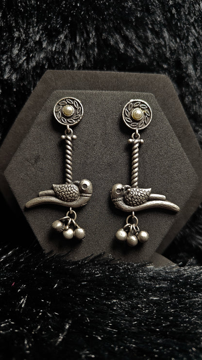 Antique Sparrow Dangler Oxidised Earrings