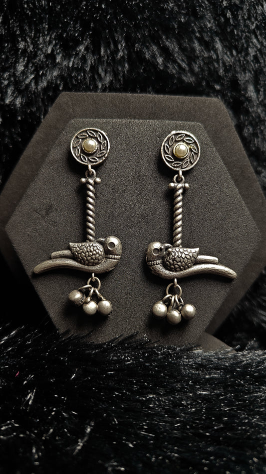 Antique Sparrow Dangler Oxidised Earrings