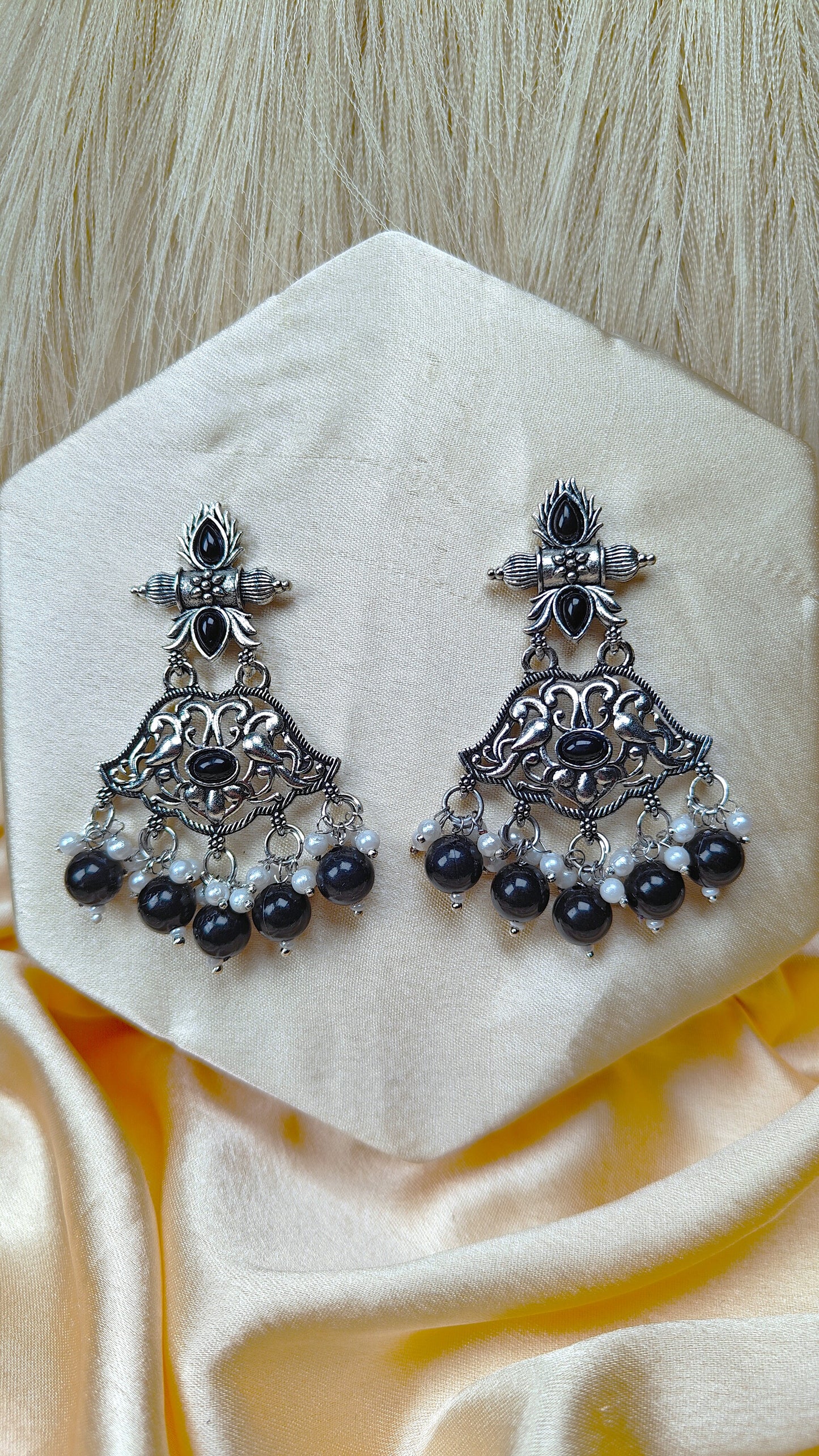 Noir Royale Oxidised Peacock Dome Earrings