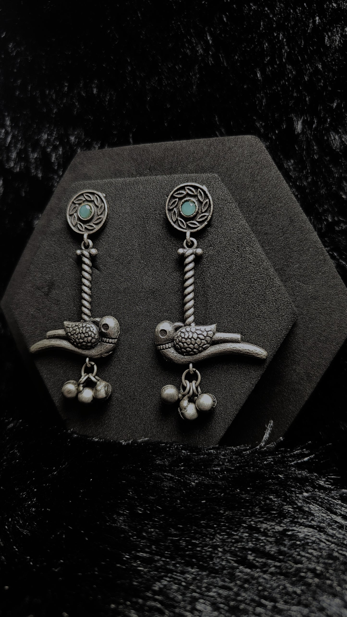 Oxidized Tribal Bird Dangler Earrings