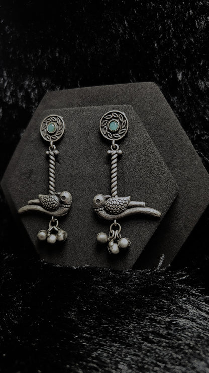 Oxidized Tribal Bird Dangler Earrings