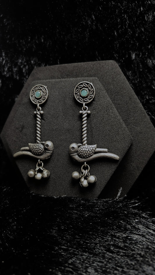 Oxidized Tribal Bird Dangler Earrings