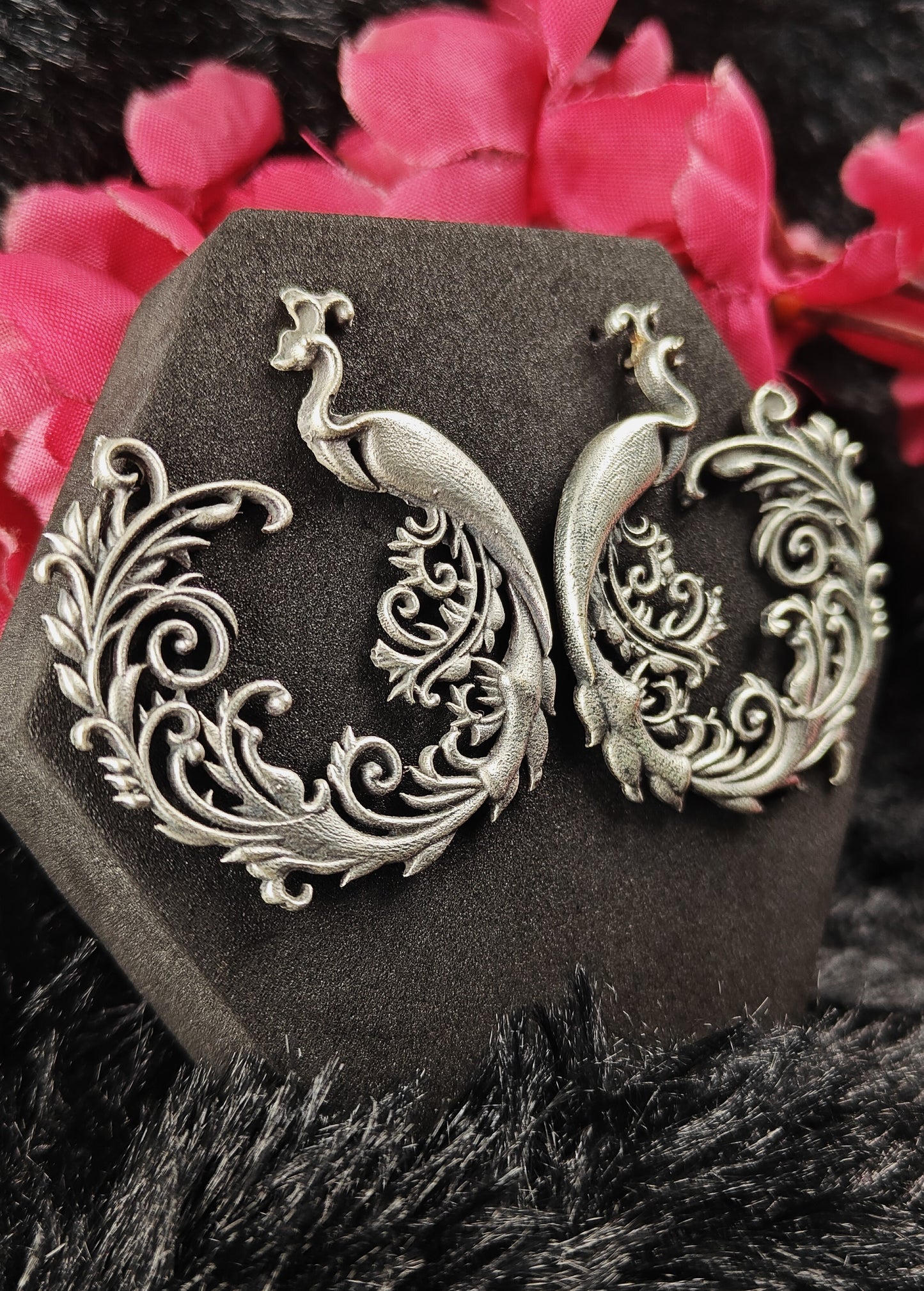 Royal Peacock Filigree Oxidised Earrings