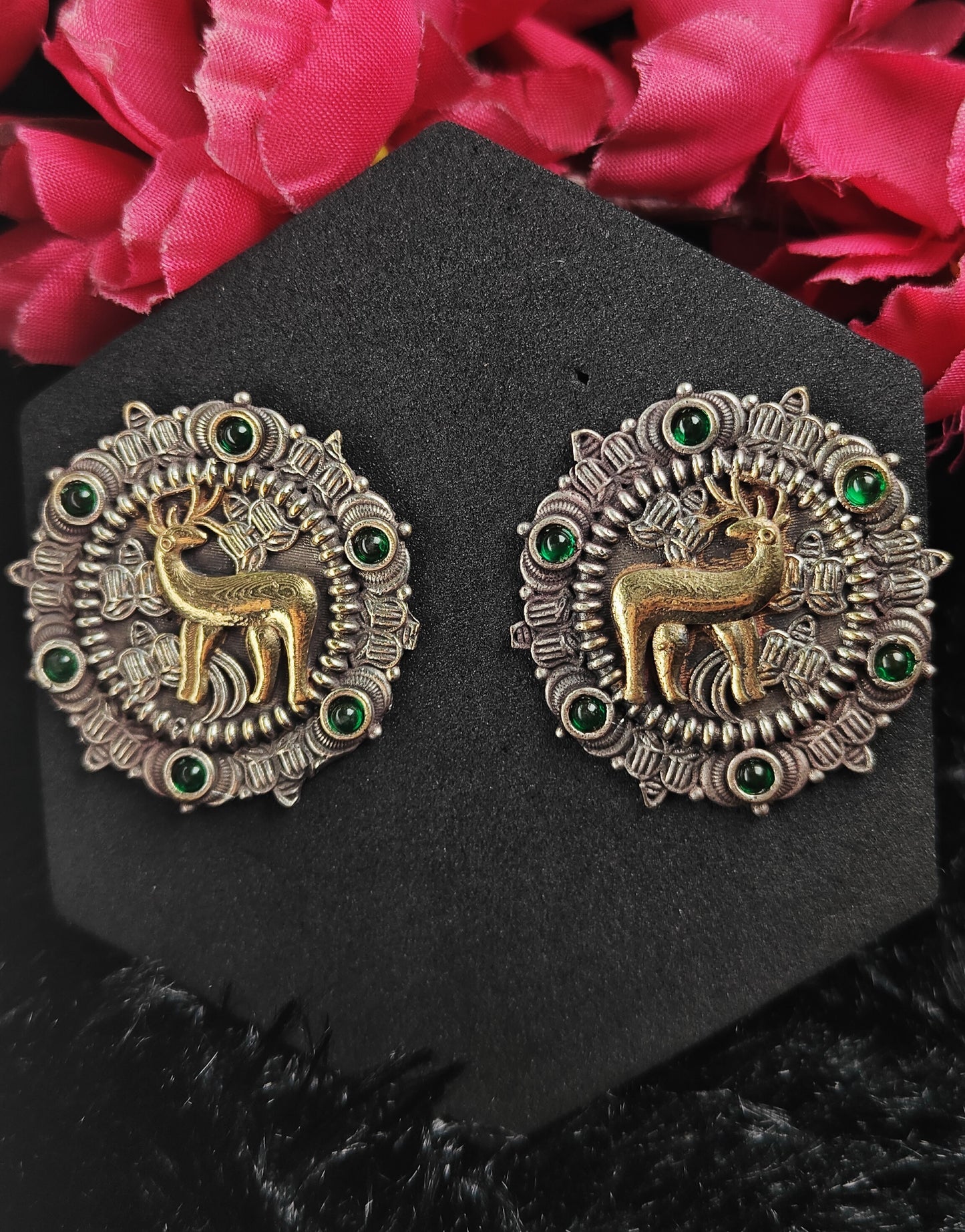 Emerald Stag Heritage Oxidised Studs