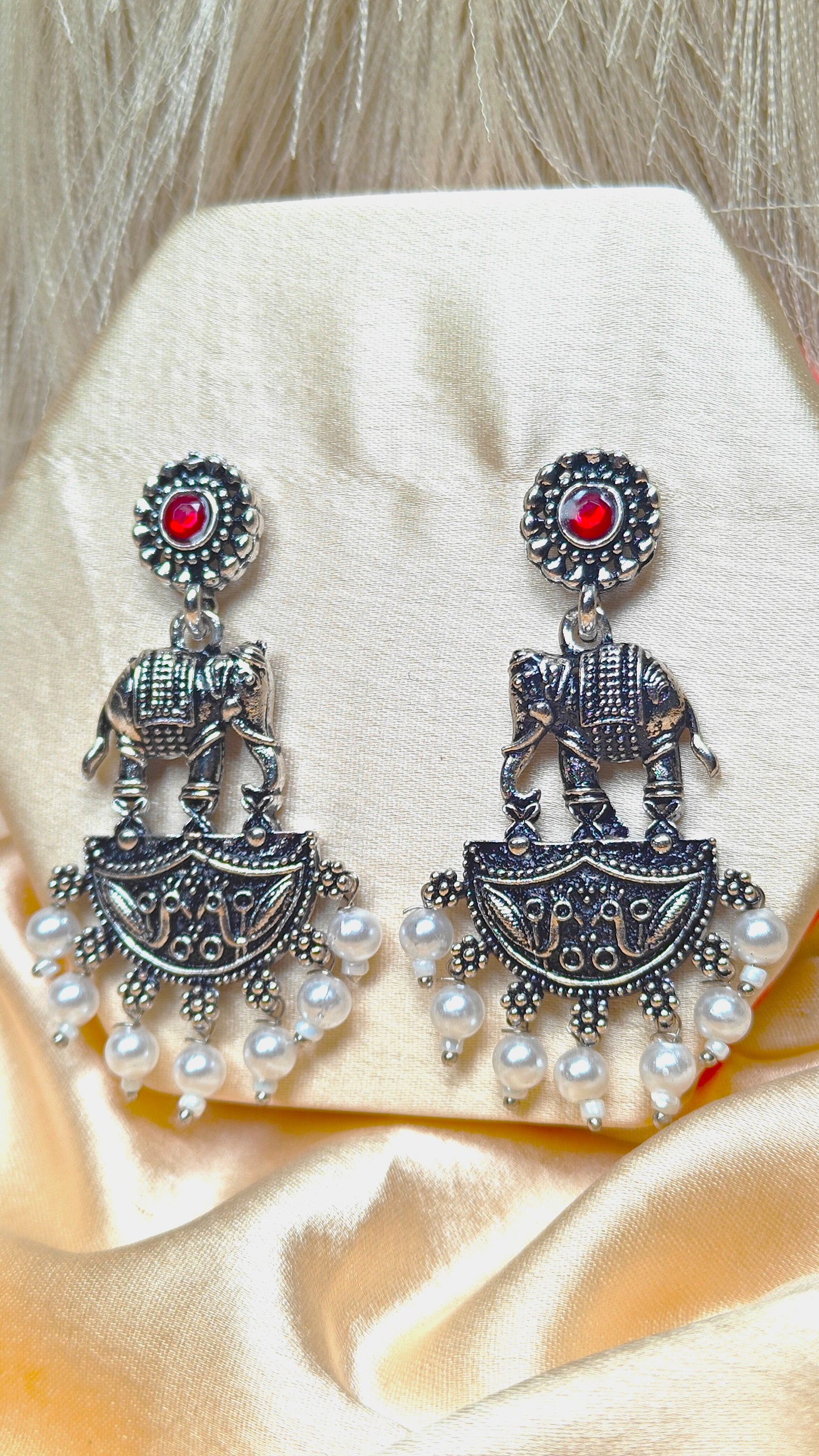 Royal Haathi Dangle Oxidised Earrings