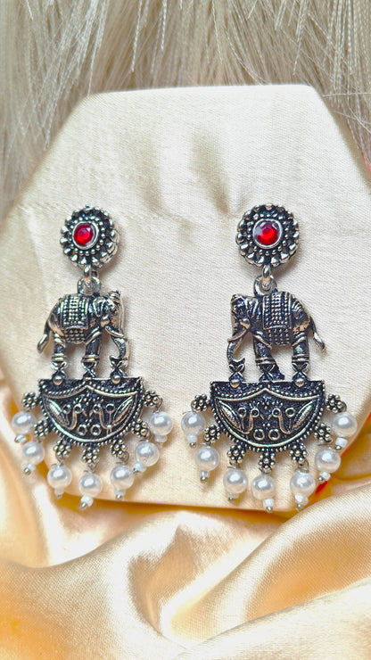 Royal Haathi Dangle Oxidised Earrings