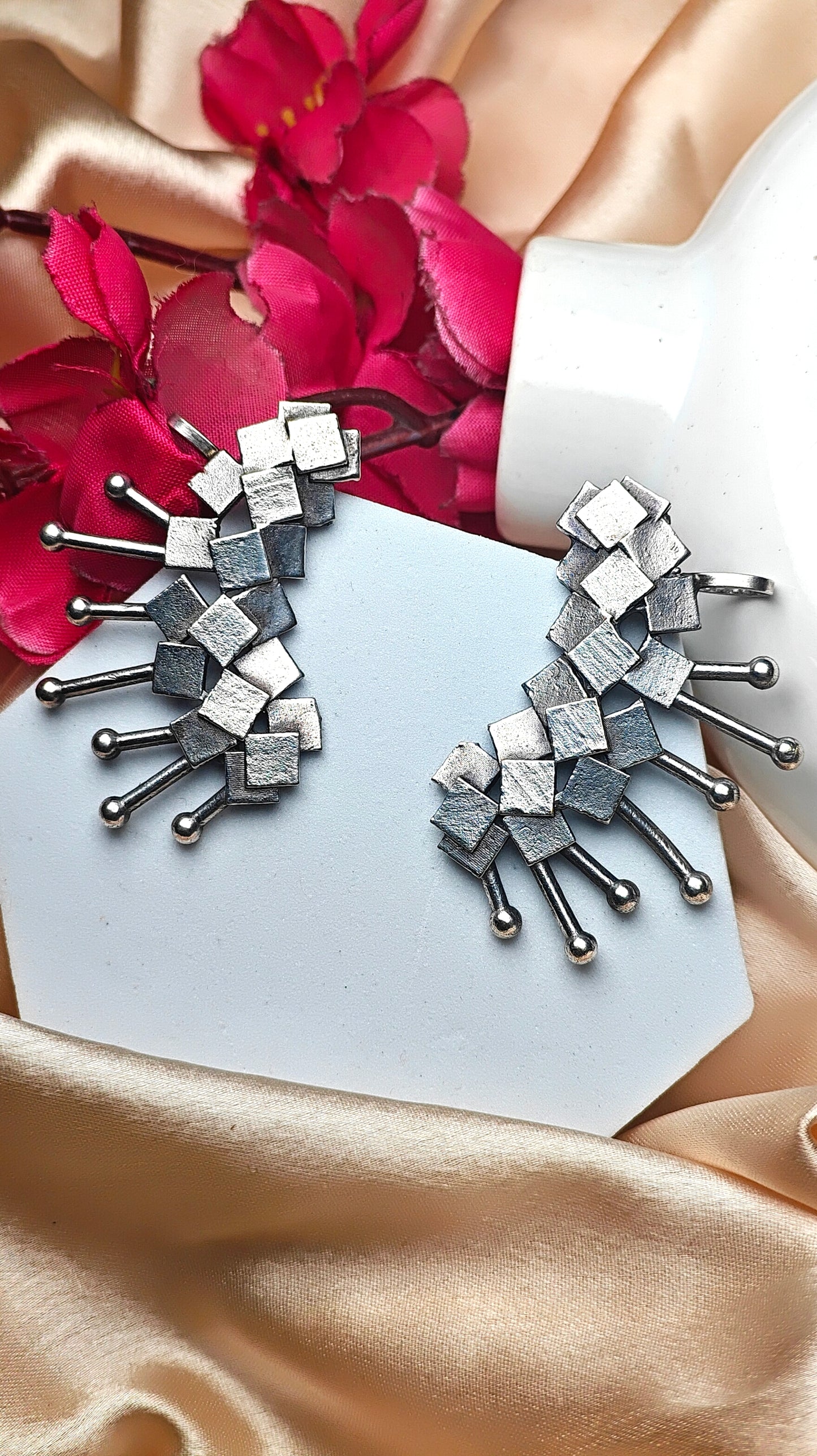 Oxidised silver spike ear cuffs