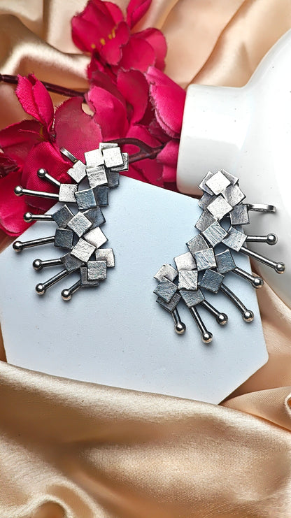 Oxidised silver spike ear cuffs