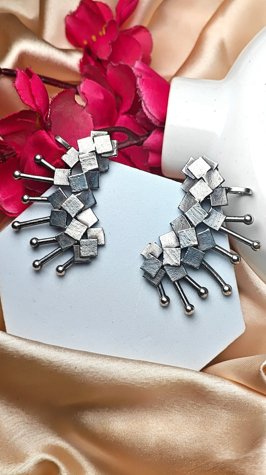 Oxidised silver spike ear cuffs
