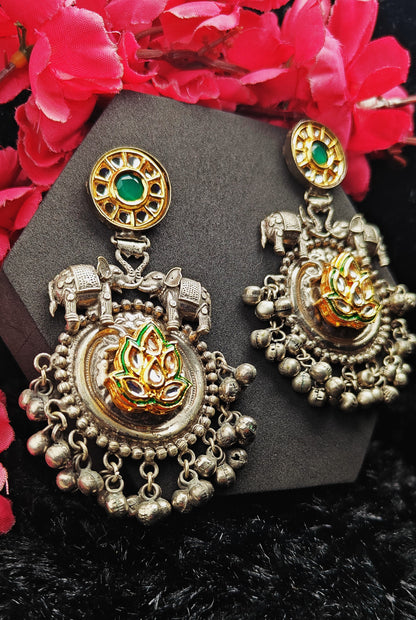 Royal Lotus Elephant Temple Jhumka Earrings