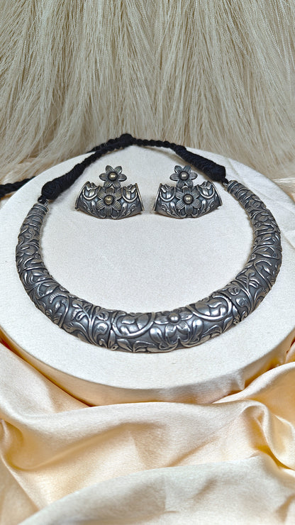Vintage Bloom Oxidised Choker Set