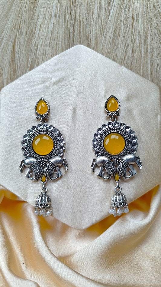 Sunshine Glory Elephant Oxidised Statement Earrings