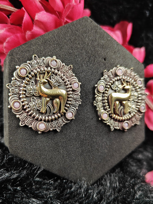Regal Stag Motif Oxidised Studs