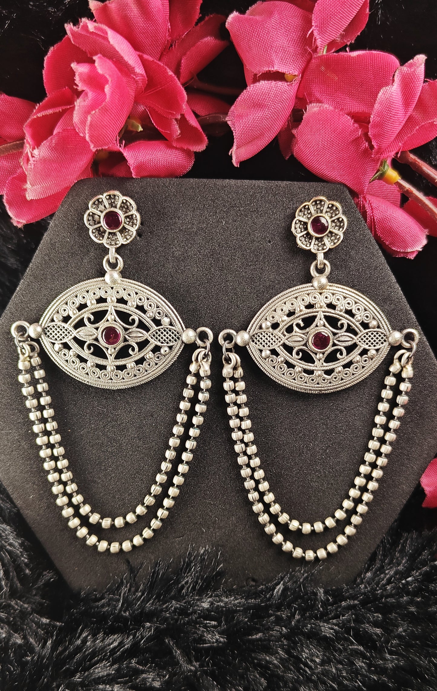Vintage Dual-Chain Oxidised Statement Earrings
