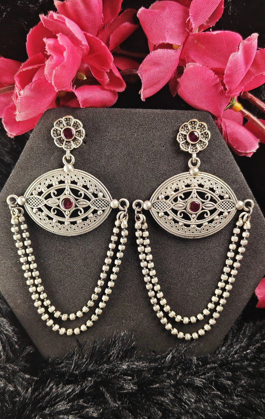 Vintage Dual-Chain Oxidised Statement Earrings