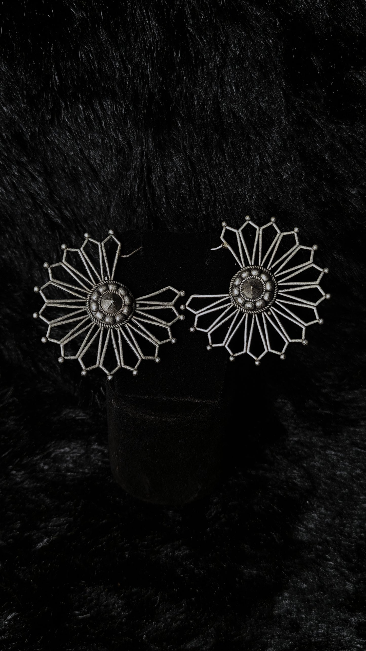 Oxidized Silver Sunburst Earrings