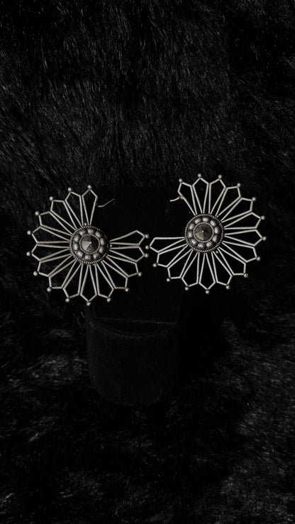 Oxidized Silver Sunburst Earrings